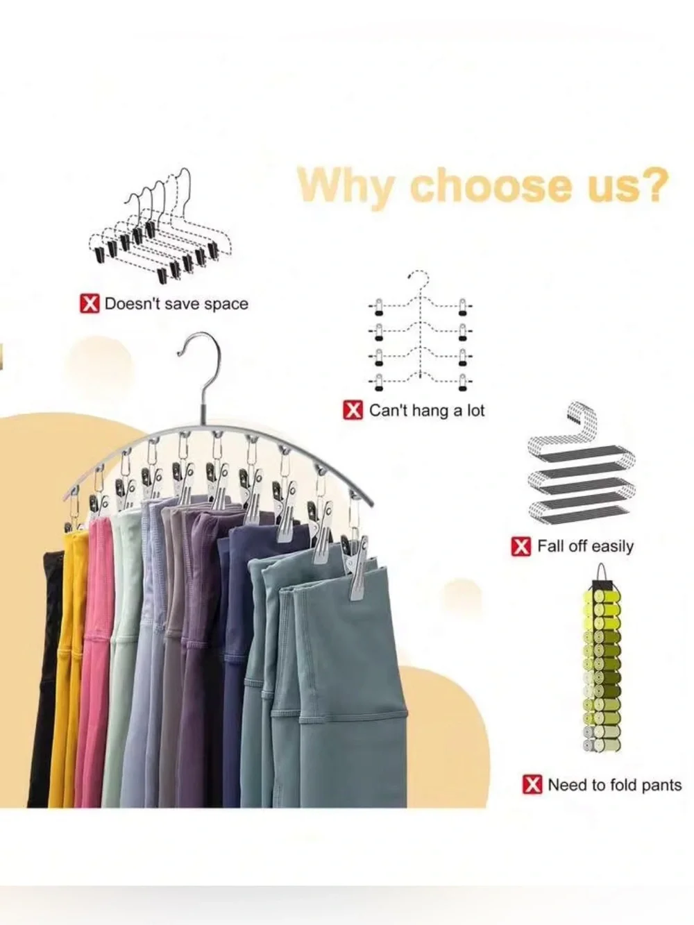 3 Multi-Clip Silver Hanging Pants & Accessories Organizer